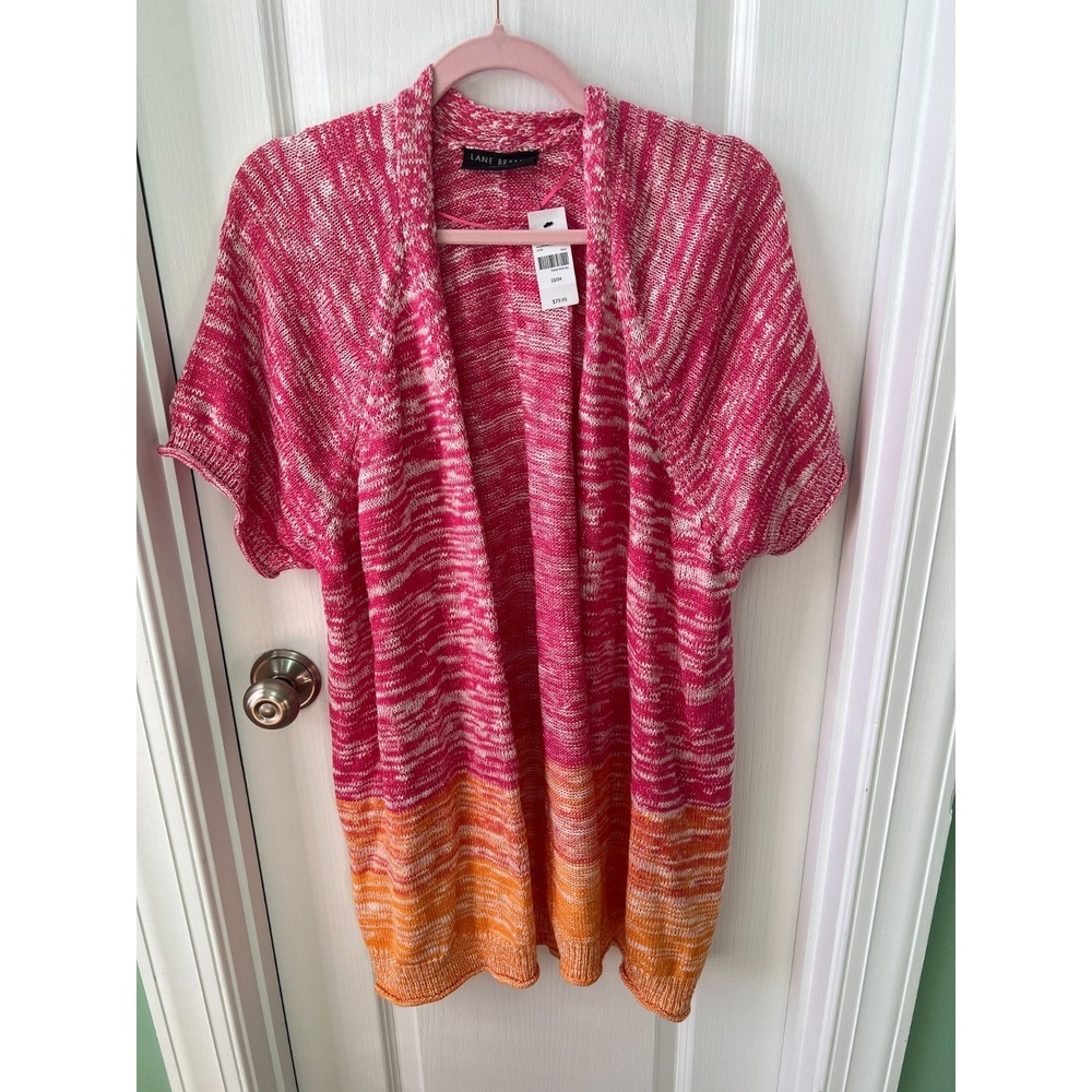 Lane Bryant Cardigan Sweater Pink Orange Cozy Short Sleeve Sz 22 / 24 NEW $79